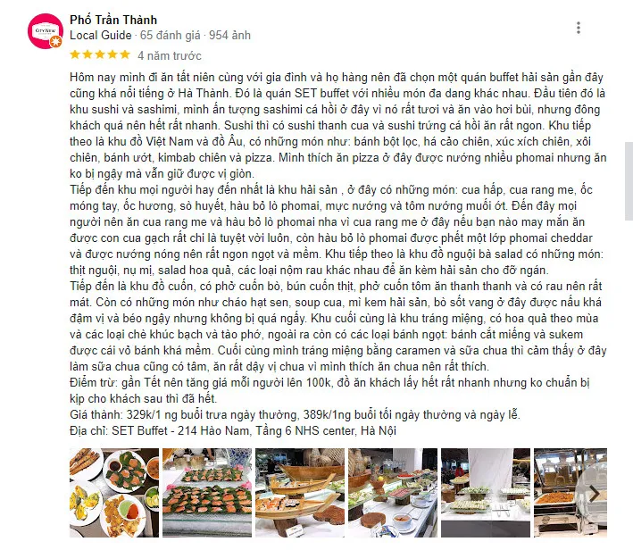 Đánh giá của khách hàng về buffet hải sản Hào Nam